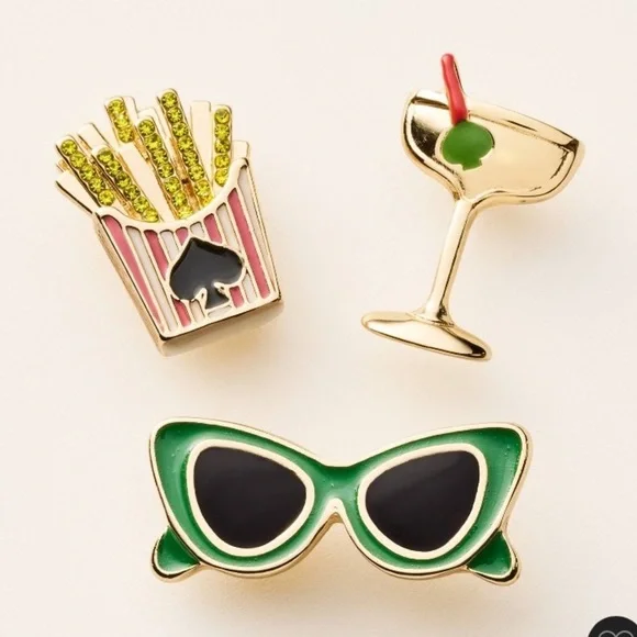 Kate Spade For Target 3 Pin Set Sunglasses, Fries & Martini Brooch Set - Picture 1 of 8